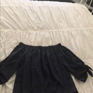 Silky navy blue off the shoulder top.